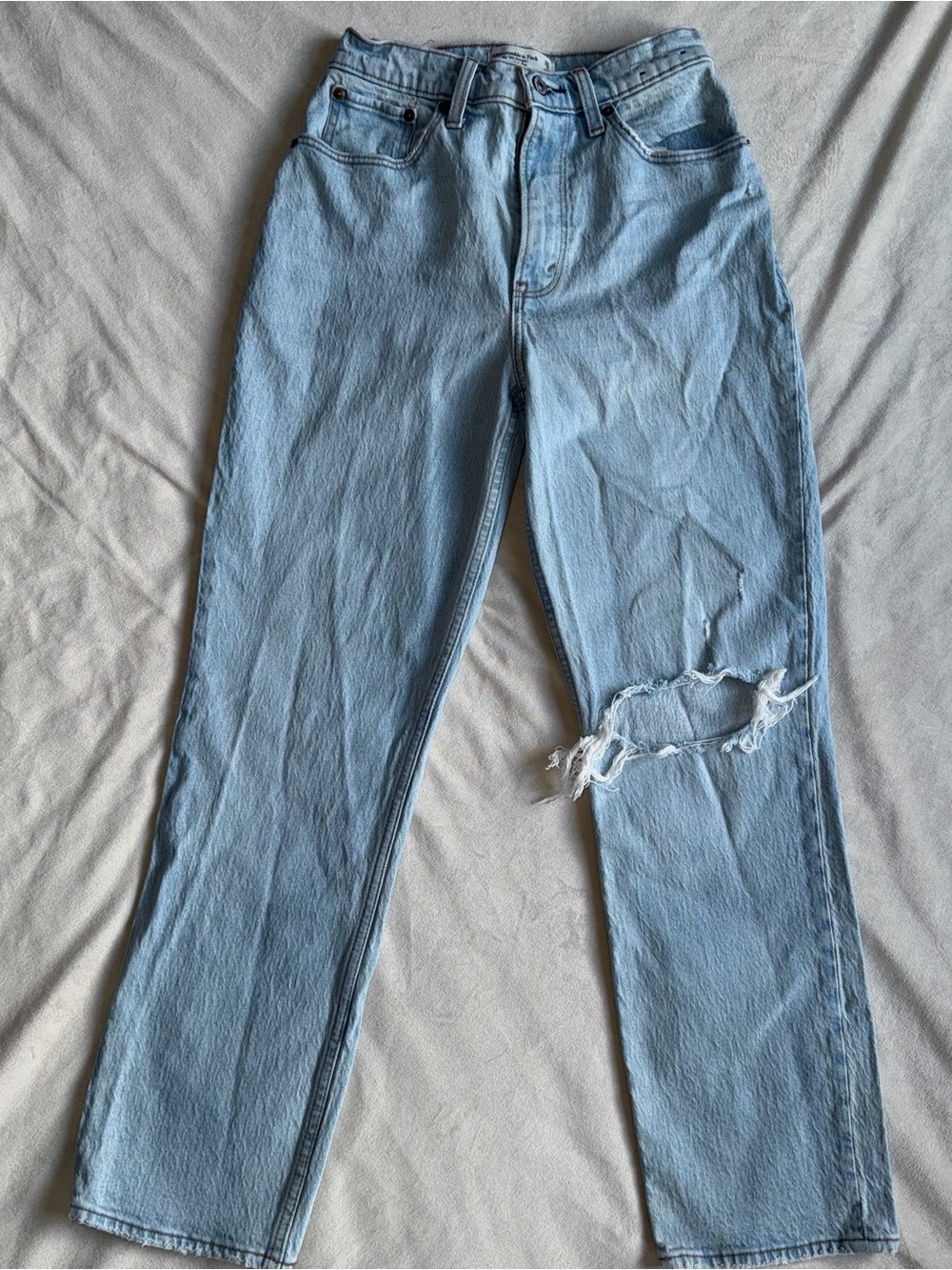 Abercrombie & Fitch Light Blue Ripped Straight-Leg Jeans